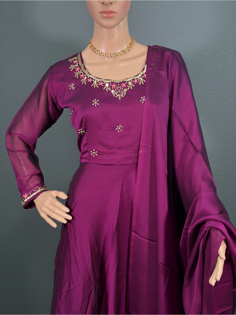 Brand new long gown with shawl for women,M upto L